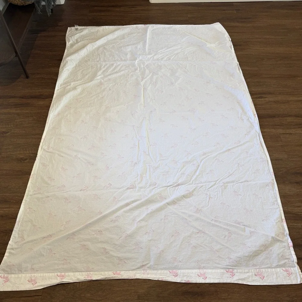 Pottery Barn Kids Twin Flat Sheet Organic Rainbow Unicorn Polka Dot White Pink‎